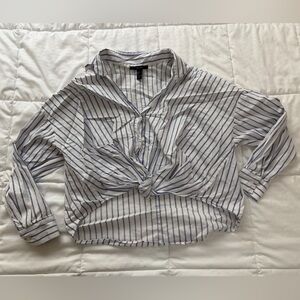 Forever 21 Navy and White Striped Button Down Shirt